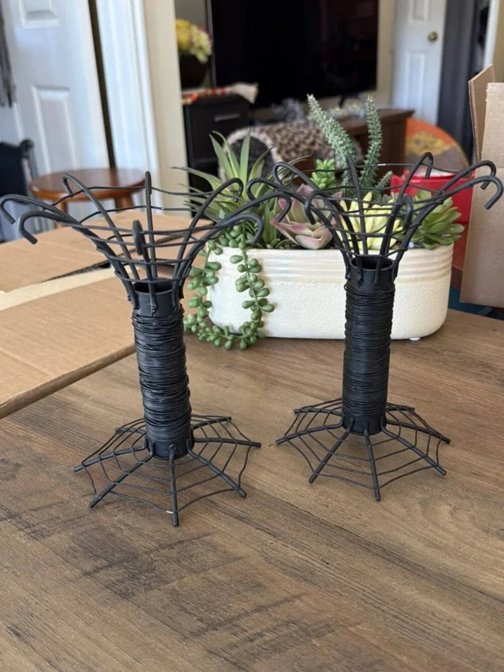 Black Metal Spiderweb Halloween Taper Candle Holder - Set of 2